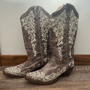 CORRAL WOMEN'S CRATER WITH BONE EMBROIDERY WESTERN BOOTS - SNIP TOE Size 9